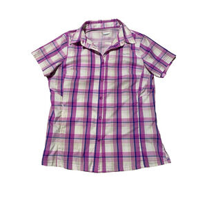 Columbia Womens Omni Shade Top Size Medium Pink Plaid Hiking Outdoor Athleisure